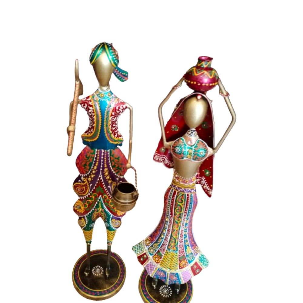 Iron Farmer with Matka Lady – Decorative Iron Figurine for Home & Office Decor
